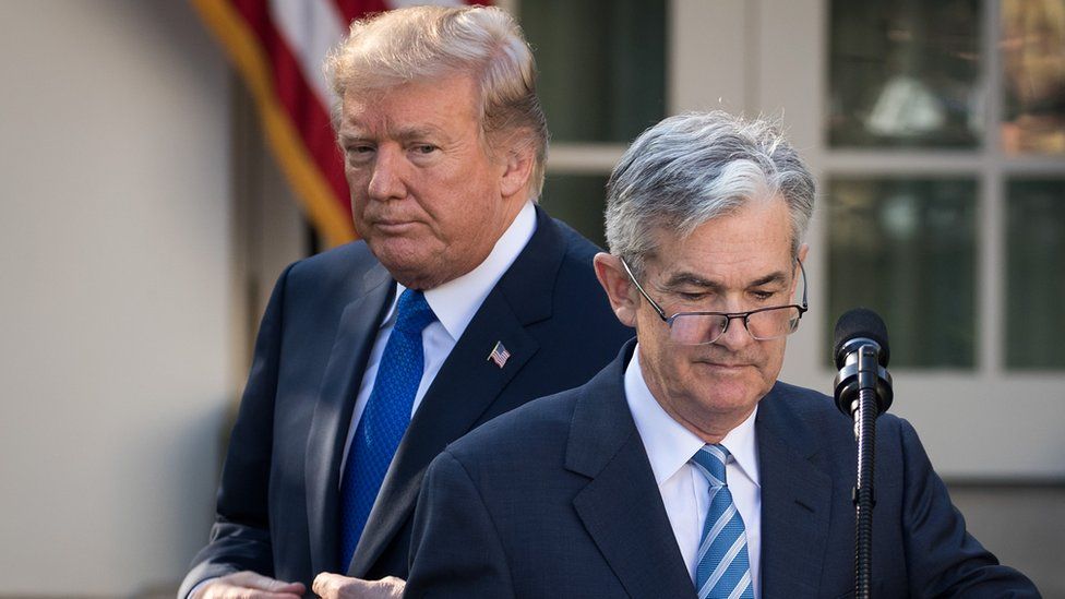 U.S. President Donald Trump looks on as his then nominee for the chairman of the Federal Reserve Jerome Powell takes to the podium during a press event in the Rose Garden at the White House, November 2, 2017 in Washington, DC.