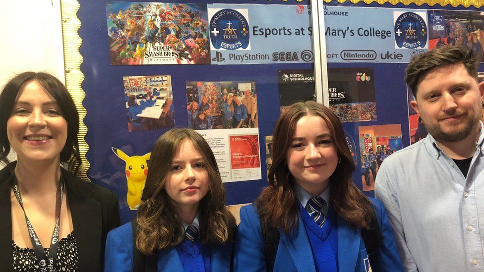 pupils and teachers from st marys esports team derry