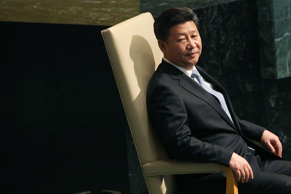 President Xi Jinping sits before delivering remarks at the United Nations General Assembly at the UN