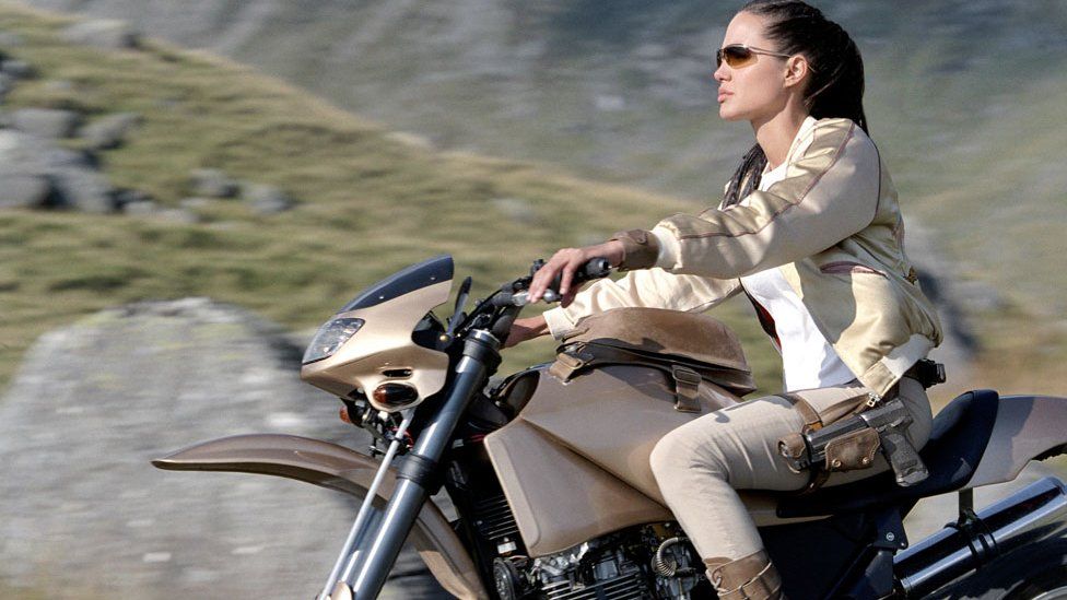 Angelina Jolie on a motorbike