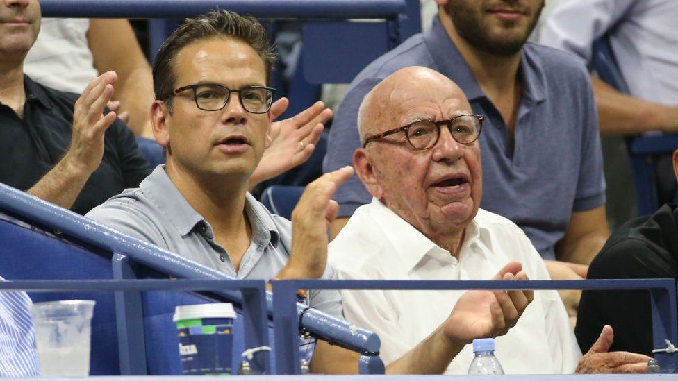 Lachlan Murdoch pictures beside father Rupert Murdoch