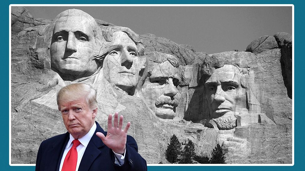 Donald Trump in front of Mount Rushmore