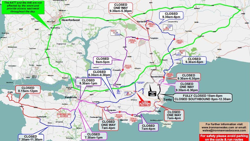 Map of Ironman Wales road closures