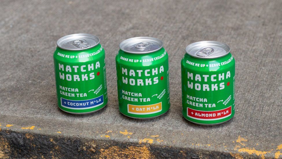 Three cans of Matcha Works drinks