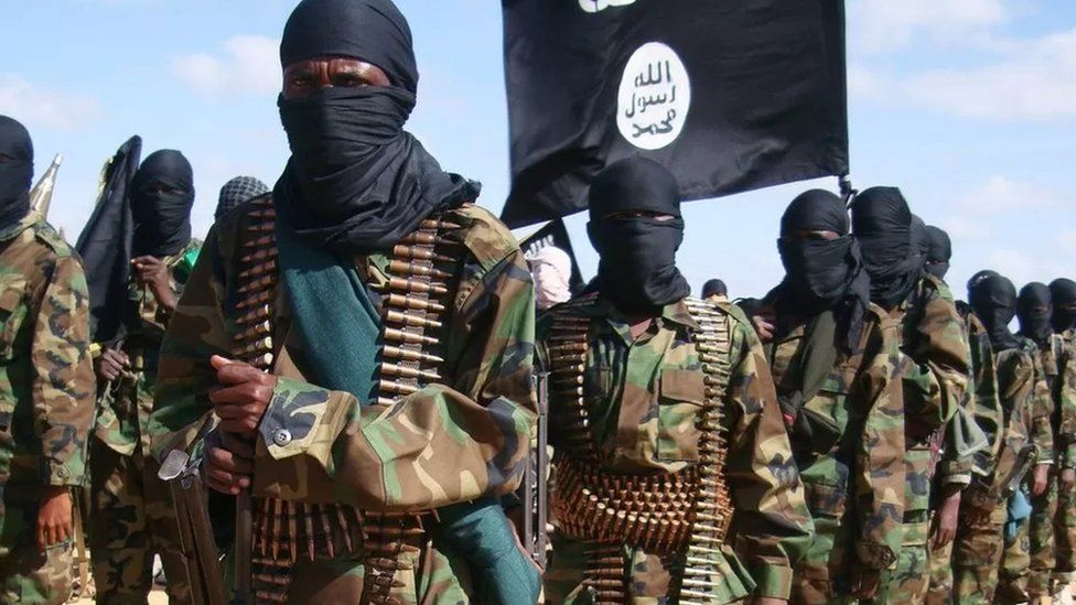 File image of al-Shabab fighters in Elasha Biyaha