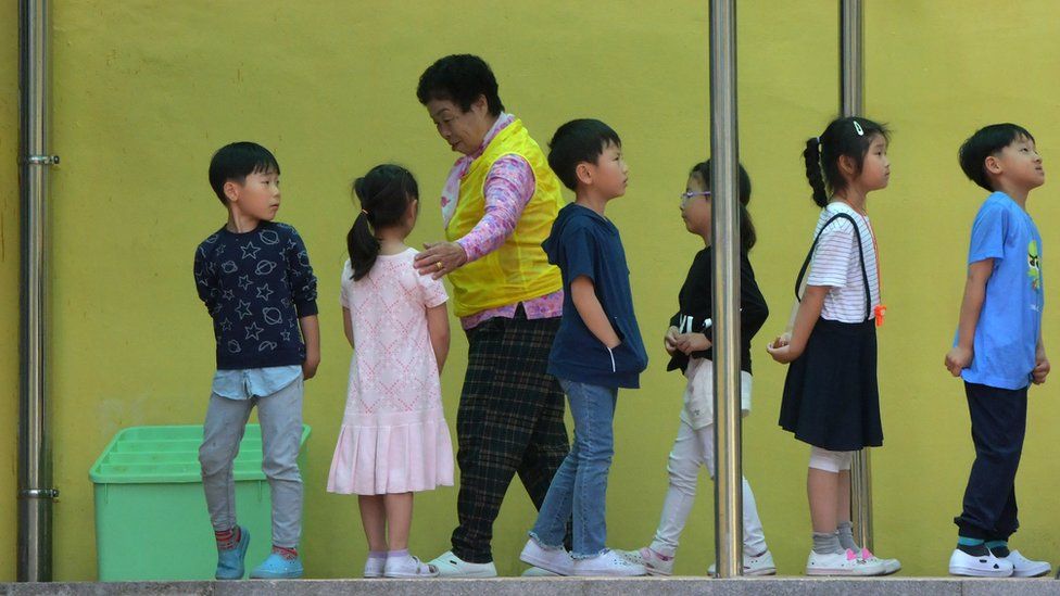 Students at an elementary school in Suncheon, south of Seoul