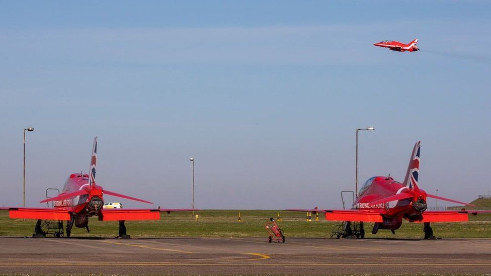 Red Arrows flying at RAF Scampton