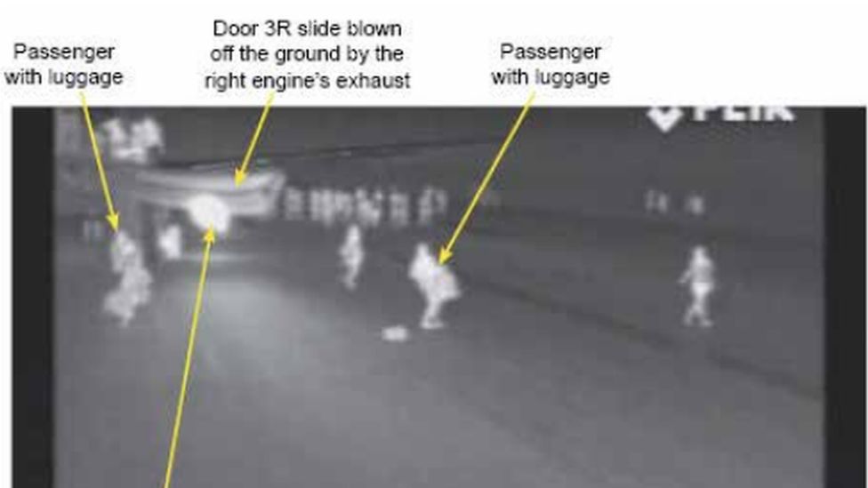 Infrared camera shows passenger exiting with luggage