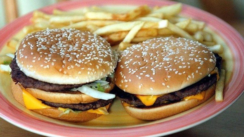 Two burgers and fries