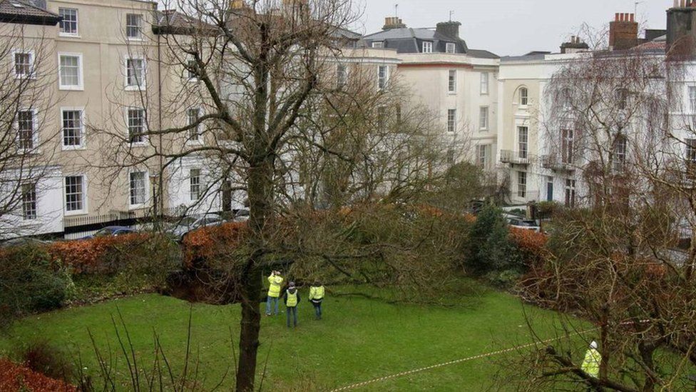 Council workers at the Canynge Square sinkhole
