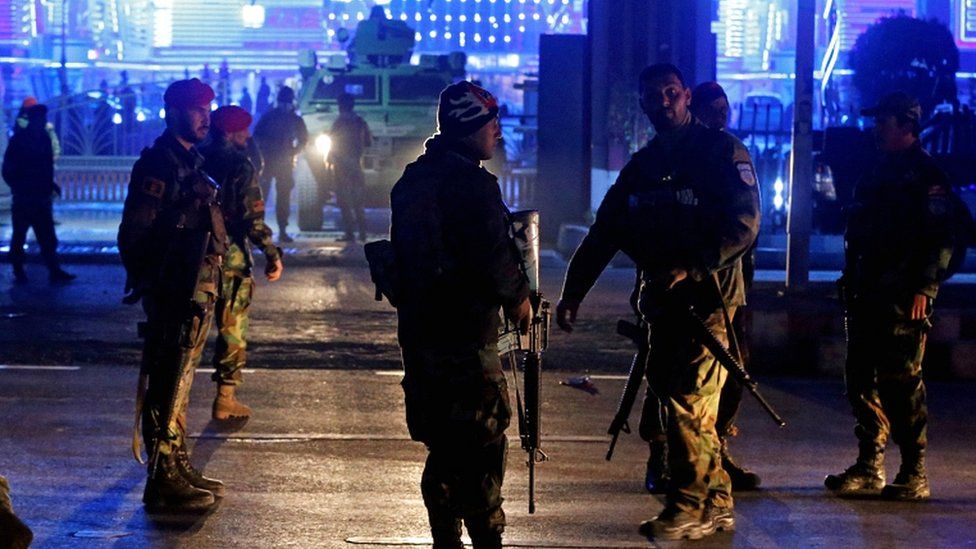 Afghan security forces arrive at the site of a suicide bomb attack in Kabul, Afghanistan, in November 2018