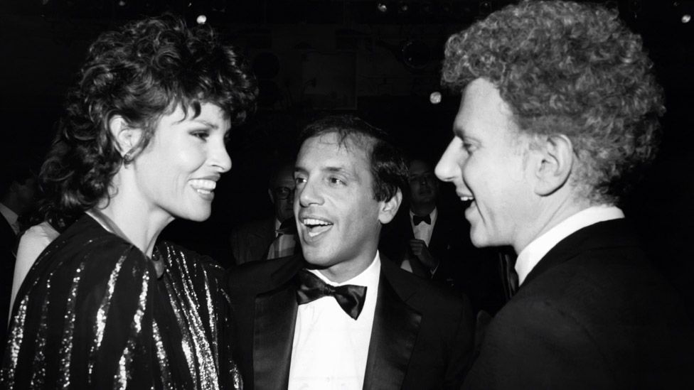 Raquel Welch, Steve Rubell and Mark Fleischman at Studio 54 circa 1981