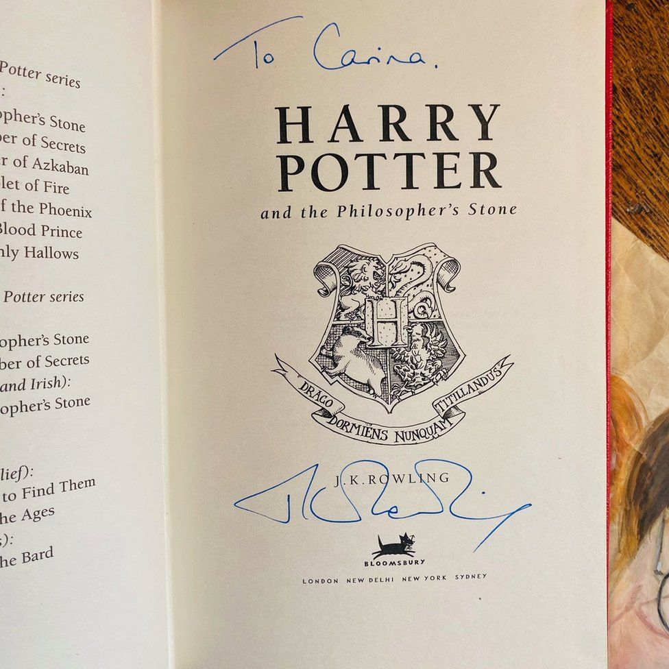 JK Rowling's signature in book