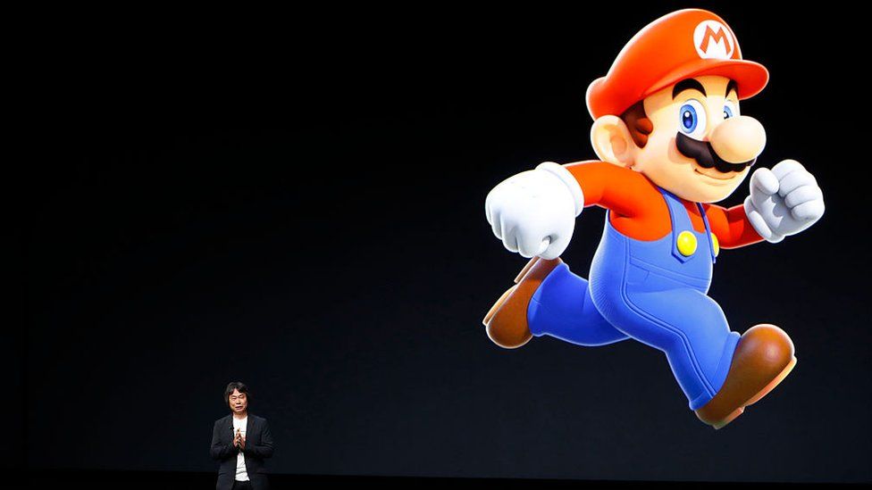 Shigeru Miyamoto, creative fellow at Nintendo and creator of Super Mario, speaks on stage during an Apple launch event on September 7, 2016 in San Francisco