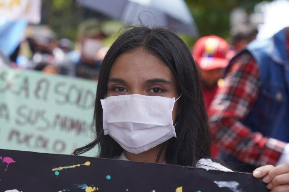 Wendy Monroy at a protest in Bogotá