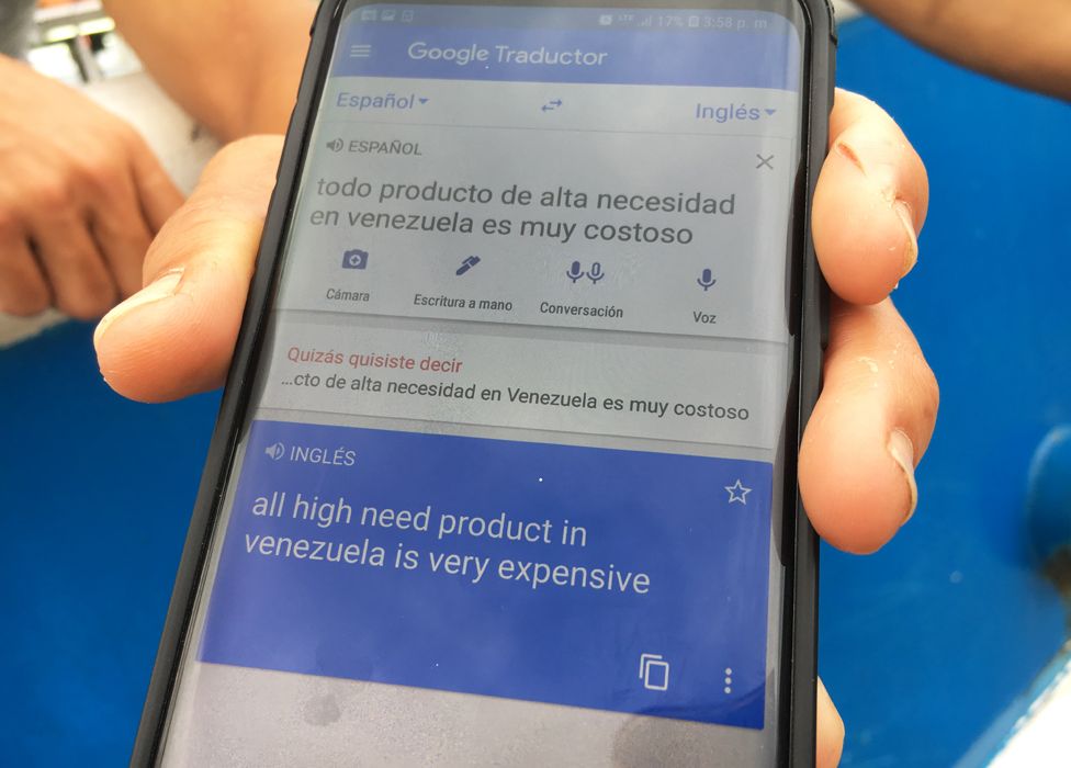 Via Google Translate, a refugee explains that essential goods in Venezuela are now costly