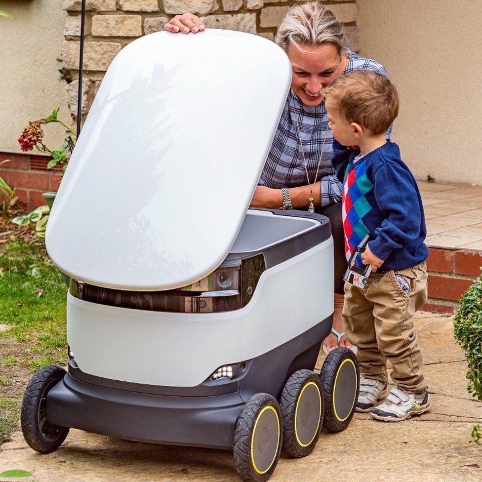 One of the robots delivering items