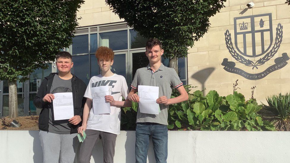 Pupils at Belfast Boys Model School with their GCSE results