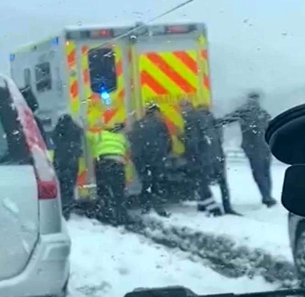 ambulance stuck in snow