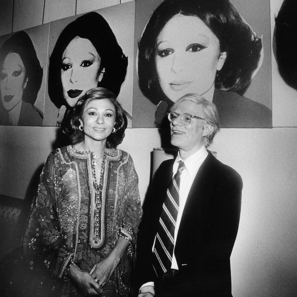 Andy Warhol in 1977 with the Iranian queen at the Tehran Contemporary Art museum
