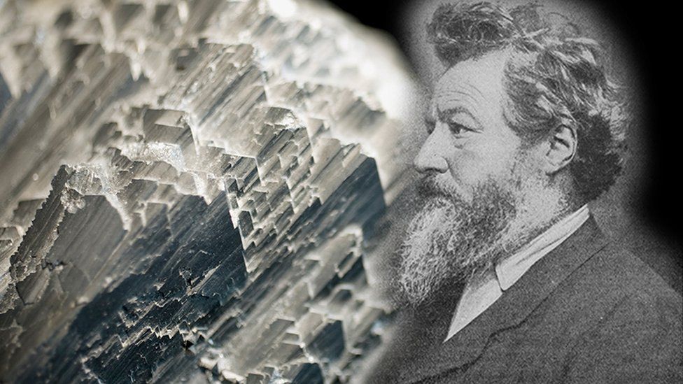 A close-up of arsenic and an image of William Morris