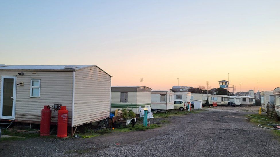 1970s-style caravans around a driveway on the site in Littlehampton