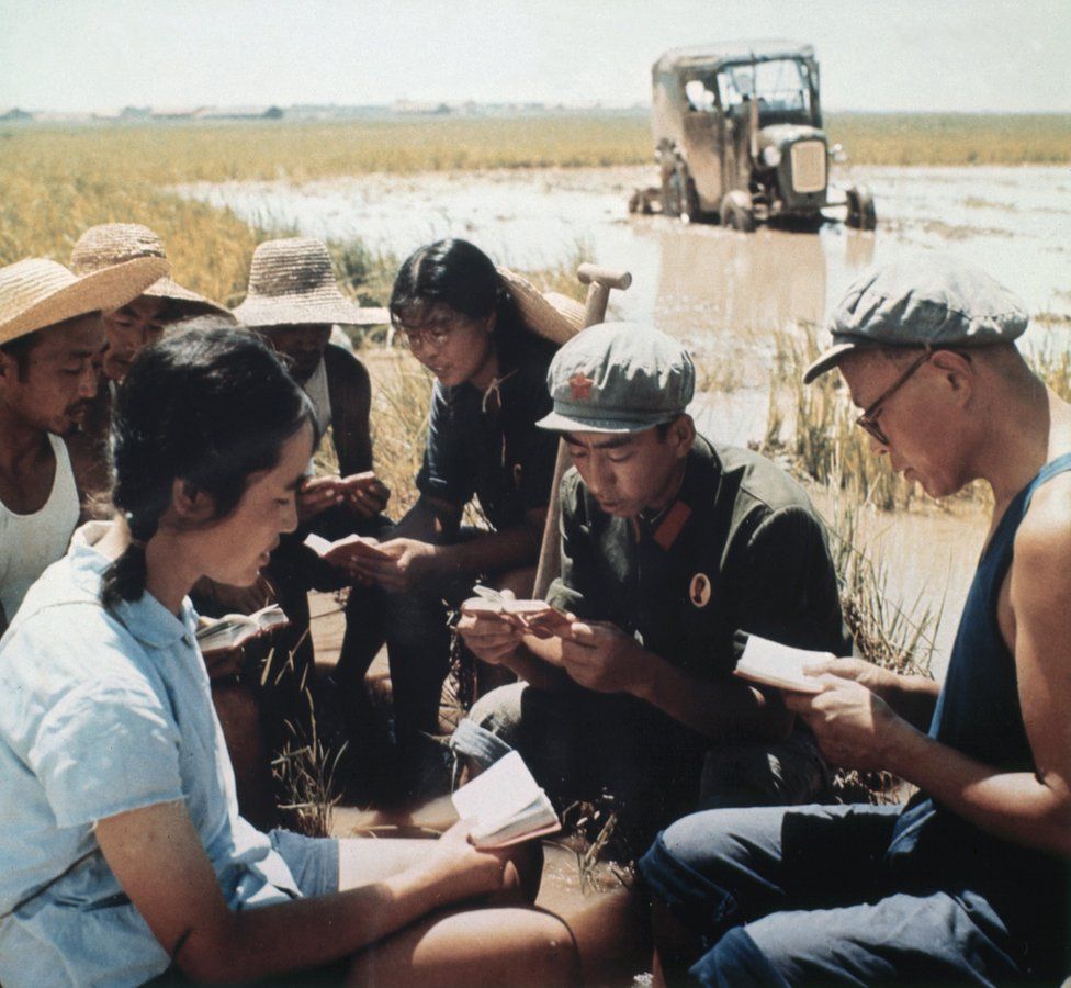 Chinese peasants study in 1971 somewhere in China