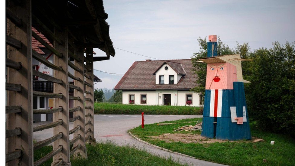 Wooden effigy of Donald Trump in Slovene village of Sela pri Kamniku. 29 August 2019