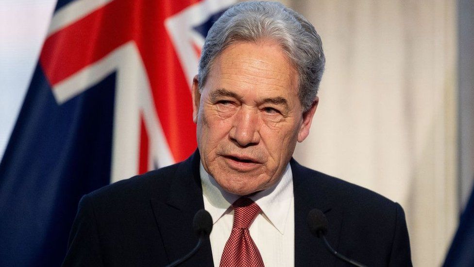 New Zealand First party leader Winston Peters speaks at a press conference in November 2023