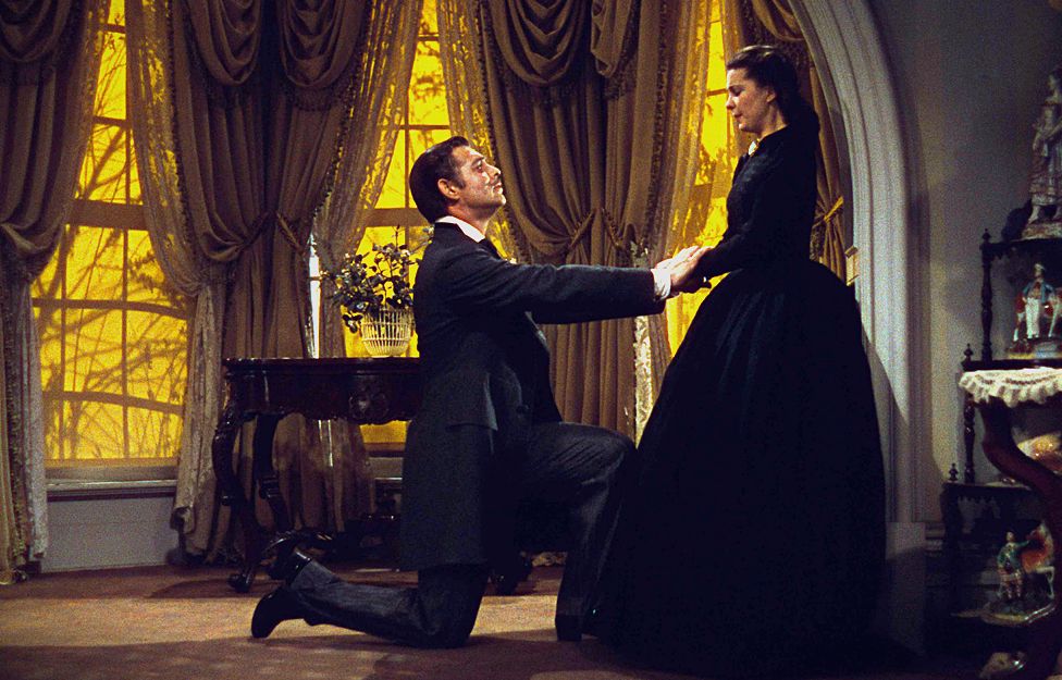 Epic romance - Rhett Butler and Scarlett O'Hara (Clark Gable and Vivien Leigh) in Gone with the Wind, 1939