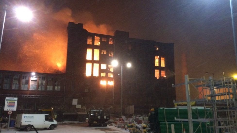 The fire at the mill in Stalybridge