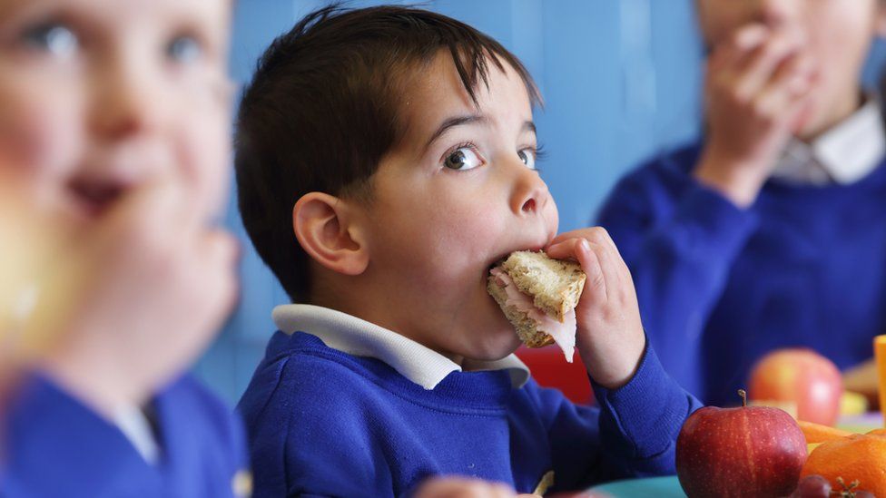 School boy eating a sandwich - generic image
