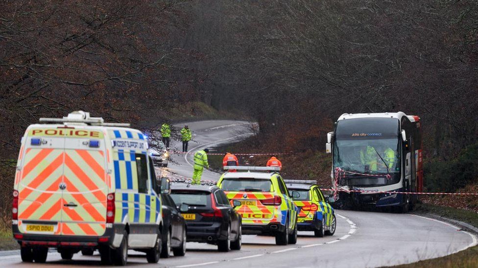 Bus and car in serious collision in Elgin BBC News