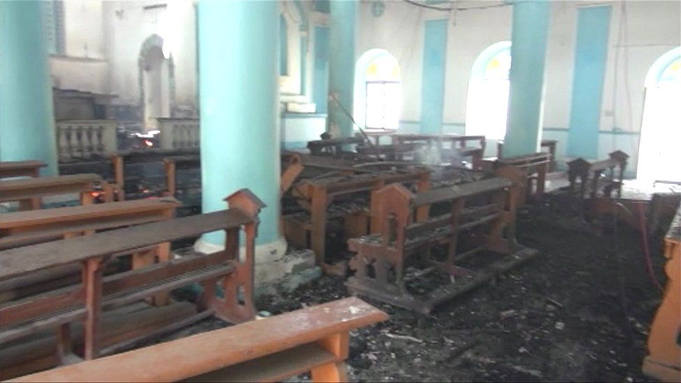 Damage inside the church
