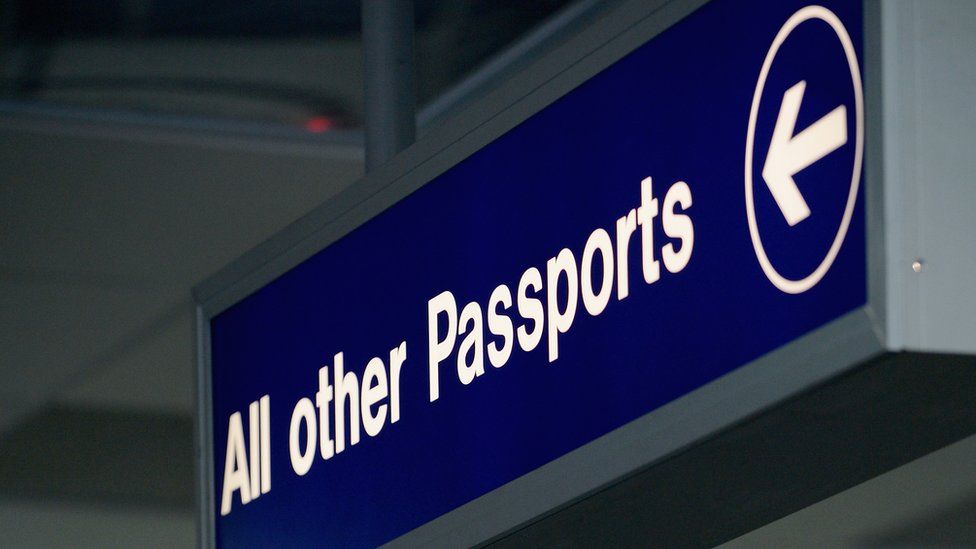 UK Border & Passport control signs at Edinburgh Airport