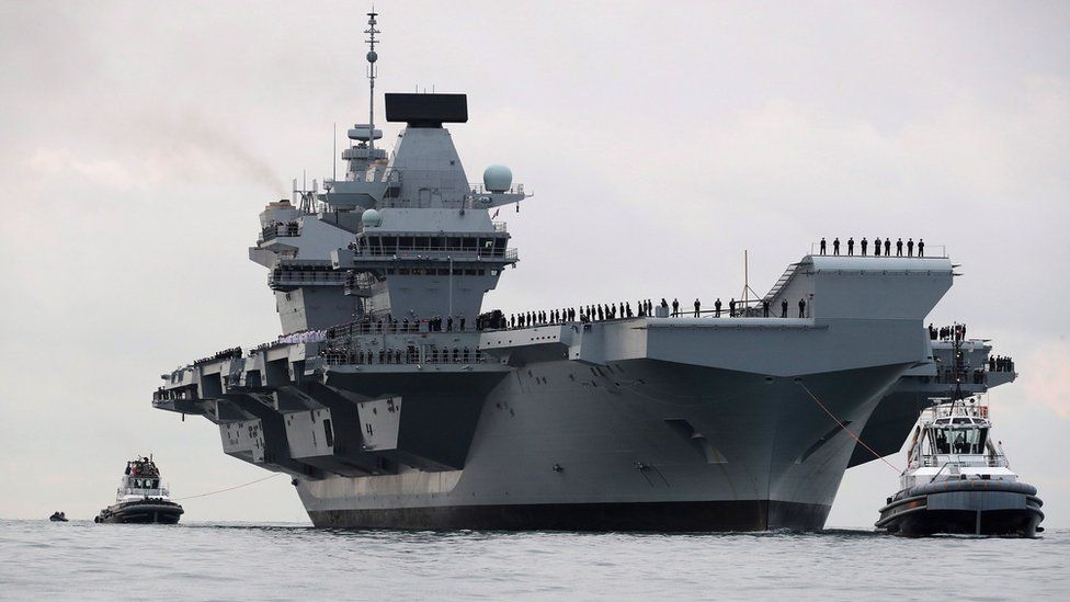 HMS Queen Elizabeth: Fighter jets to land on new aircraft carrier - BBC ...