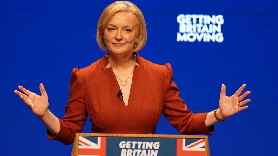 Prime Minister Liz Truss delivers her keynote speech at the Conservative Party annual conference