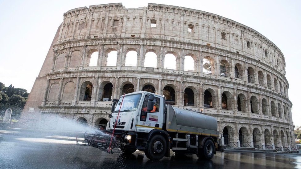 Disinfection operations on the streets of Rome, Italy, 24 March 2020