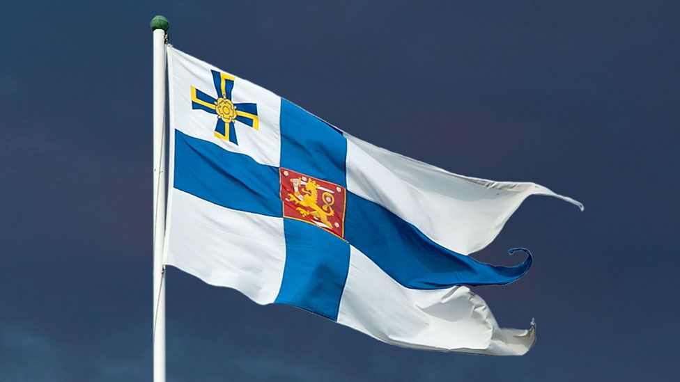 Flag of the president of Finland fluttering in the wind