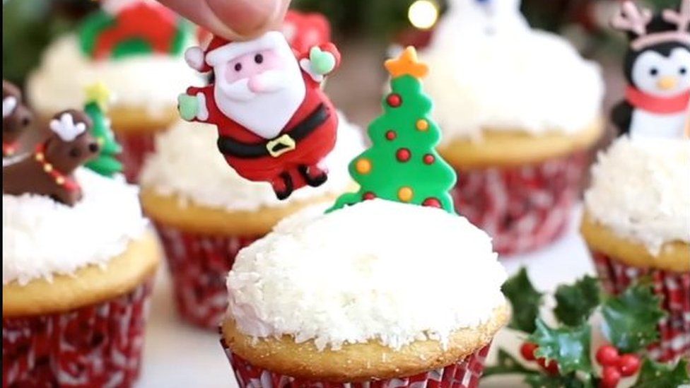 A picture from the video showing the snow globe cupcakes