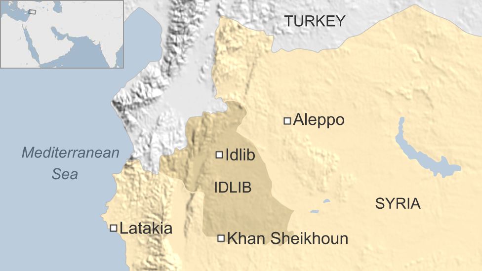 Map of Syria showing location of Khan Sheikhoun