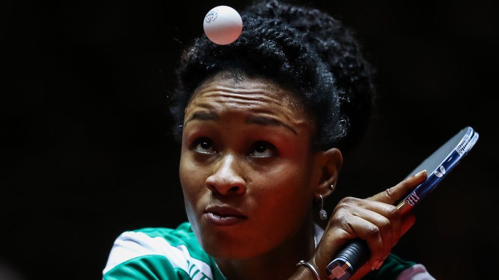 Olufunke Oshonaike of Nigeria competes during Women Single 1. Round at Table Tennis World Championship at Messe Duesseldorf on May 31, 2017 in Dusseldorf, Germany.