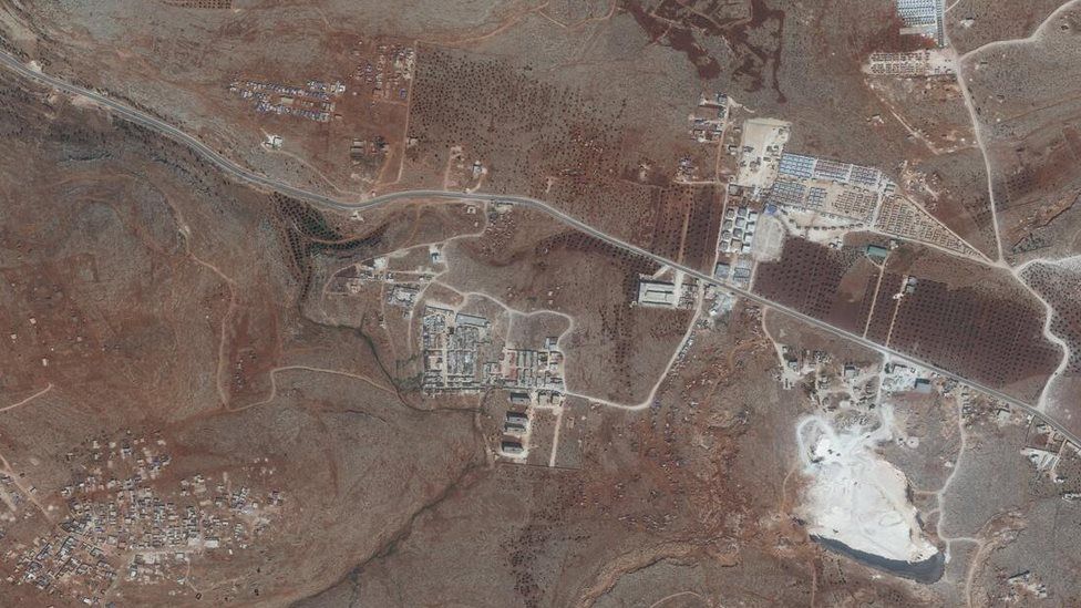 Satellite images from 26 September 2018 showing a camp for displaced people in northern Idlib province, Syria
