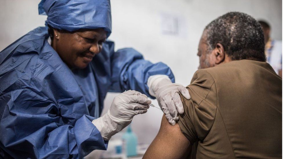 A patient being given the Ebola vaccine