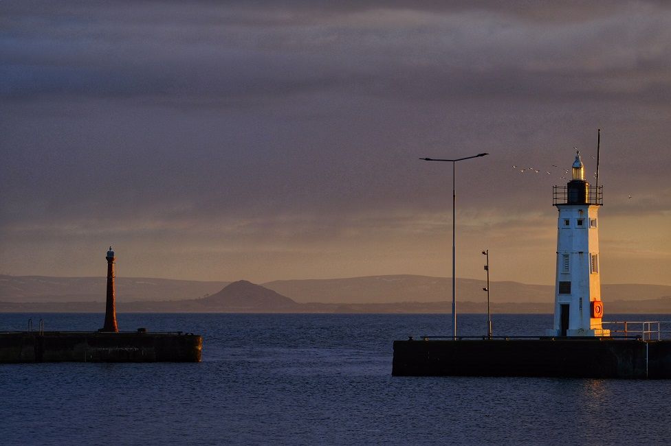 Anstruther Harbour with Berwick Law behind, at sunset on Tuesday night.