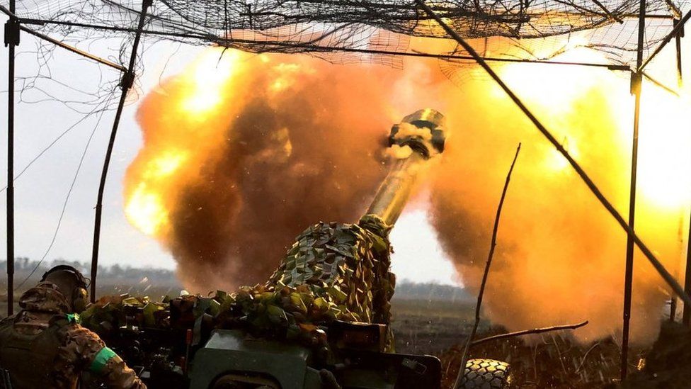 A Ukrainian soldier fires a cannon near Bakhmut, eastern Ukraine. File photo