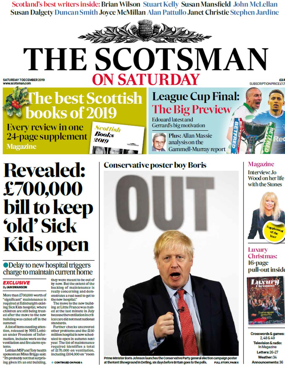 Scotland's papers Sick Kids hospital bill and holiday death mystery