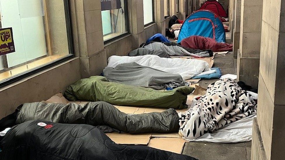 Rough sleepers outside Manchester town hall