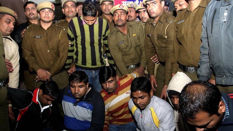 The police taking the seven accused in the rape and murder of Nepelese woman to the court in Rohtak on Monday. December 21, 2015: Photo by Manoj Dhaka