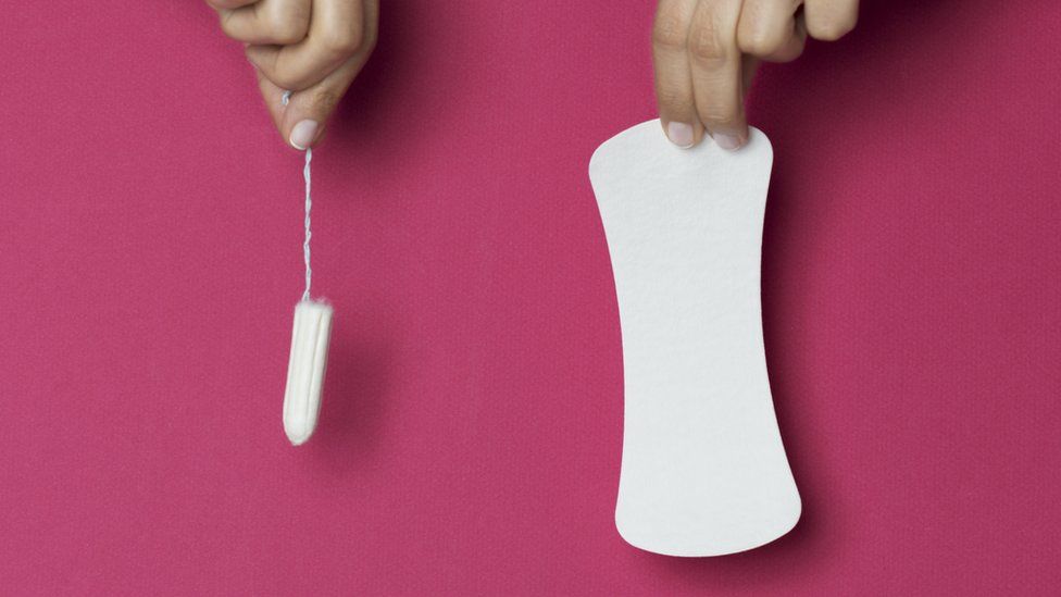 A tampon and a sanitary pad